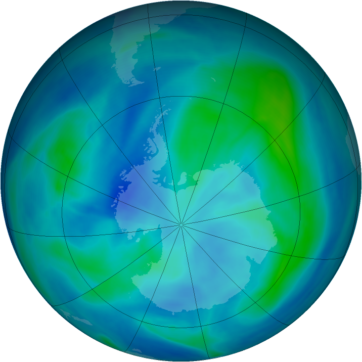 Antarctic ozone map for 09 March 2007